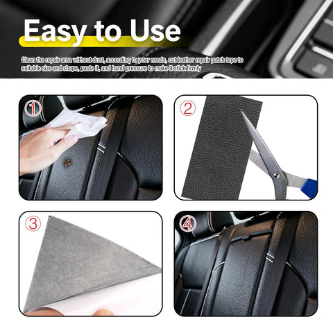 Heavy Duty PU Leather Repair Patches 2 Count 8X4 Inch EZ Peel Self Adhesive Vinyl Tape preparation steps for car seat repair.