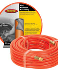 Orange 3/8 Inch Air Hose, 50 Ft With 1/4 Inch MNPT Fittings, PVC Reinforced By Polyester Yarn, Bend Restrictor Helps Prevent Wear
