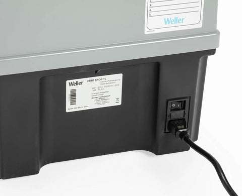Back of Portable Fume Extraction Unit With Dual Workspace Purification, F7 Pre Filter And H13 HEPA, 120V power cord and switch