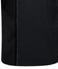 Close-up of black fabric with white stitching and pocket detail of Lock In Your Kitchen Grind With This Fresh Modern Fit Short Sleeve Chef Coat Jacket Double Breasted Breathable Restaurant Catering Uniform Shirt For Dedicated Cooks And Chefs.