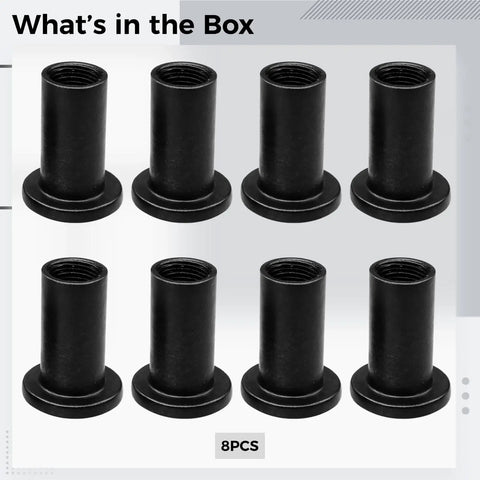 8 Piece M6 Tube Nut Bolt Kit For Furniture Connectors, durable steel with black finish, 0.5 inch outer diameter nuts