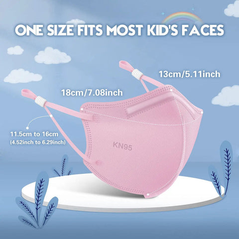 Pink Kids KN95 Face Masks 50 Pack Five Layer Breathable Protection Multicolor Set With Adjustable Ear Loops and Anti Slip Buckles