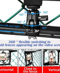 Fence Mount With Sun Shield For Phones And Action Cameras showing 360-degree rotation and multi-angle setup on a chain-link fence.