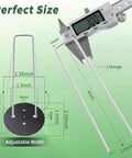 Diagram showing dimensions of 6-inch landscape staple with gasket washer and caliper measurement of heavy duty metal stake.