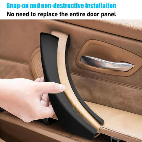 Person installing Door Handle Cover Set 6 Piece For BMW 3 Series E90 E91 E92 E93 2006 To 2011 Left And Right Inner Door Handles Black Snap On OEM Fit Easy Install Direct Fit