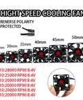 RC Car Cooling Fan Heatsink Set 25mm 30mm 35mm 40mm 45mm 50mm High Speed Beefed Up 28000RPM ESC Fan sizes with RPM ratings
