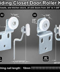 Front view of sliding closet door roller kit showing two sets of rollers with mounting brackets for top hung bypass doors.