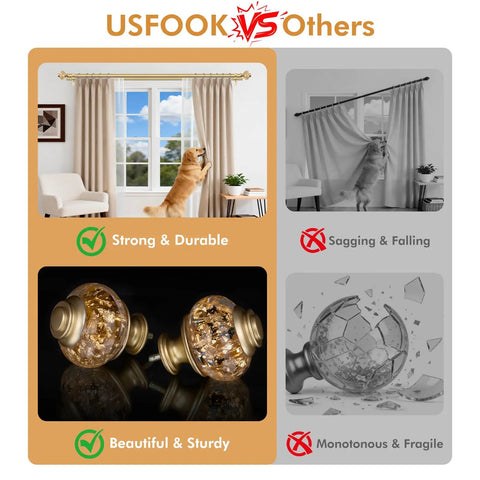Gold 1 Inch Double Curtain Rod Set With Telescoping 72 To 144 Inch Range, Sparkling Foil Finials comparison with other rods