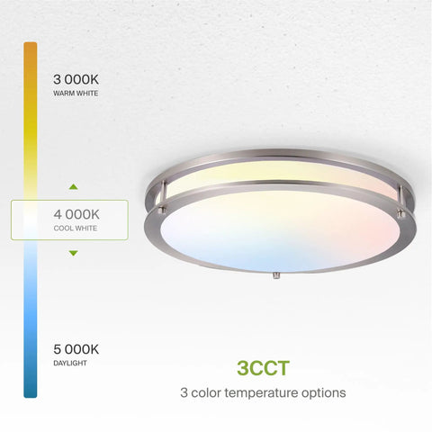 Lit 16 Inch Round Flush Mount Ceiling Light With 3CCT Dimmable LED 24W 1854 Lumens 3000K To 5000K Energy Star ETL Listed Nickel Finish