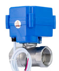 Half Inch Motorized Ball Valve In Stainless Steel With Full Port For Water Lines 9 To 24V AC DC Two Wire Auto Return