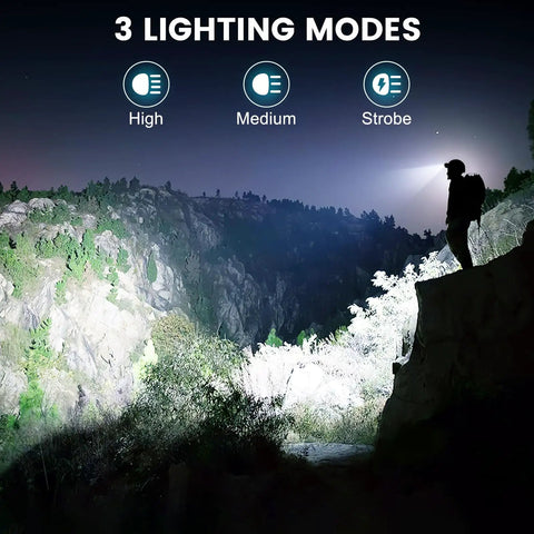 Silhouette hiker illuminated by Two Pack Rechargeable Headlamp 99,000LM Ultra Bright With 3 Modes And 90 Degree Adjustable Beam