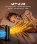 Person sleeping with 1500W Ceramic Space Heater For Desk And Office emitting quiet, cozy warmth on a bedside table
