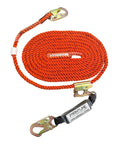 Pro Grade Vertical Lifeline With Openable Rope Grab, 100 Ft, Shock Pack, Snaphook To Back D Ring, High Tenacity Polyester, OSHA/ANSI
