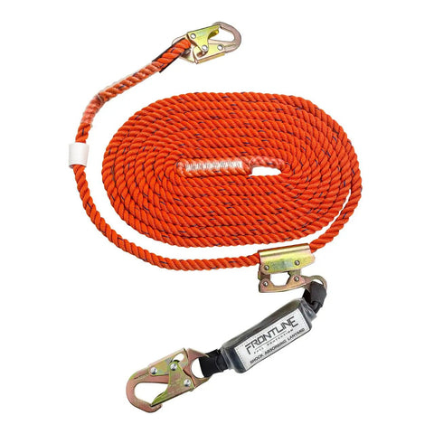 Pro Grade Vertical Lifeline With Openable Rope Grab, 100 Ft, Shock Pack, Snaphook To Back D Ring, High Tenacity Polyester, OSHA/ANSI