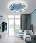 20 Inch Astronaut Ceiling Light for Kids Room and Bedroom Dimmable LED Flush Mount with Remote Control Resin Planet and Figurine