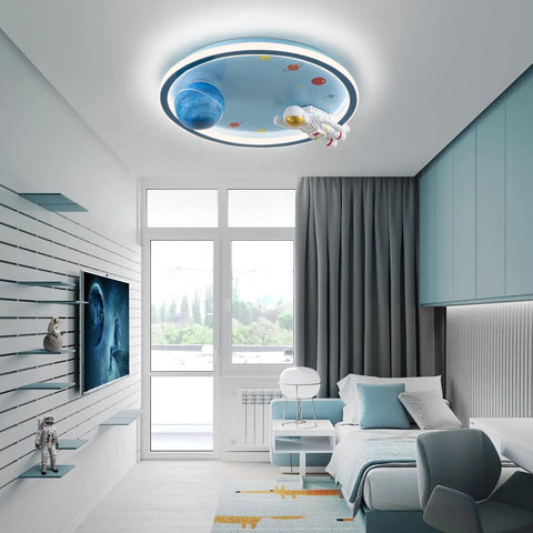20 Inch Astronaut Ceiling Light for Kids Room and Bedroom Dimmable LED Flush Mount with Remote Control Resin Planet and Figurine