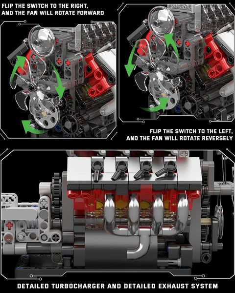 V8 Engine Model Kit With Transmission Build Your Own STEM 8 Cylinder Car Engine From 855 Plus Parts Realistic Engine Block Building Set For Adults Hands On Engineering Toys For Collectors And Hobbyists, plastic model turbocharger detail