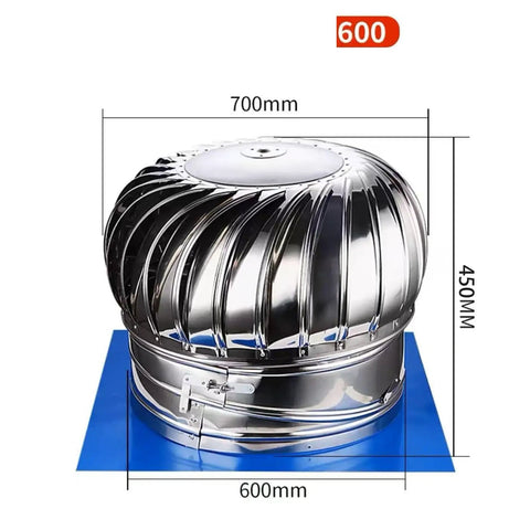 Built For The Grind 304 Stainless Steel Roof Exhaust Fan With Non Powered Damper For Warehouse Ventilation featuring a shiny turbine design.