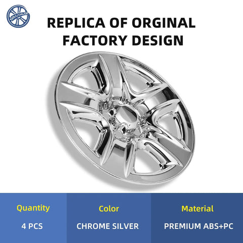 Chrome Silver 17 Inch Wheel Skins For Toyota RAV4 2006 To 2012 Snap On Rim Covers 4 Pack Easy Clip On Installation close-up view.