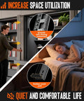 Man using hidden pocket door slide hardware kit 2 pack 12 inch for inset cabinets; woman sleeps peacefully nearby illustrating space utilization.