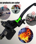 Seven Eighths Inch Left Hand Hydraulic Brake Lever Master Cylinder Fits Most 50cc To 250cc ATVs Quads Dirt Bikes Mopeds Scooters Replacement Part For Chinese Made Bikes, shown with safety comparison images.