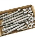 Heavy Duty 18 Piece Stainless Steel Double End Studs And Nuts Set Featuring M8 X30 X50 X70mm Sizes in a storage box.