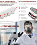 Full Face Gas Mask With Activated Carbon Filters For Gases And Organic Vapors And Chemicals Reusable Silicone Respirator Mask For Spray Painting Sanding Industry Work Heavy Duty Pro Grade Comfort All Day Fit With Adjustable Head Straps with filter details.