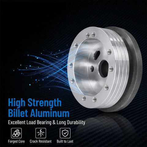 Boss Level Billet Steering Wheel Hub Adapter For 5 Or 6 Hole Whips In Sleek Silver Polish Aluminum Alloy, high strength design.