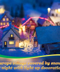 Miniature snowy European village with LED lights at night, showcasing 12V LED Lights Kit with 220 Pieces for DIY Craft Projects