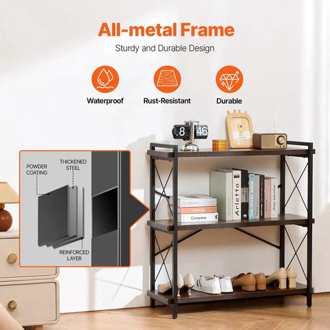 Three Tier Vintage Industrial Metal Open Storage Bookcase Dope Freestanding Rustic Display Shelving Unit For Bedroom Living Room And Office