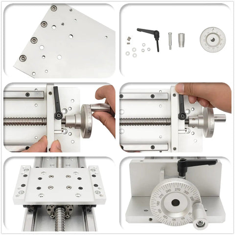 Detailed view of Heavy Duty Aviation Aluminum 6061 Three Axis Sliding Table With 16 Inch Ball Screw Linear Stage components.