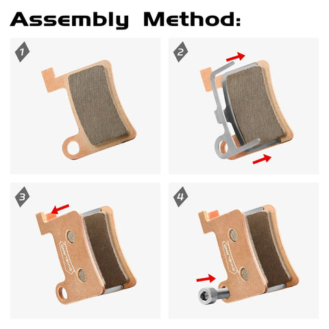 MT600 Electric Bike Disc Brake Pad Set Dual Pack assembly steps for LD 200Plus and LD4X 600 brakes with semi-metallic pads.