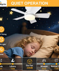 Keep It Chill With This 25 Inch Small Ceiling Fan Packing A Bright Led Light And Hassle Free Remote Low Profile Flush Mount Look Built Tough For Bathrooms Or Bedrooms Delivering Reversible Airflow Dimmable 3CCT Glow And Absolute Silence In Crisp White, installed above sleeping child with night light.