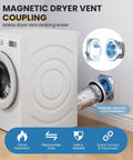 Magnetic Dryer Vent Connector Kit with quick connect design, 4 inch duct hose, shown connected to dryer for easy installation.