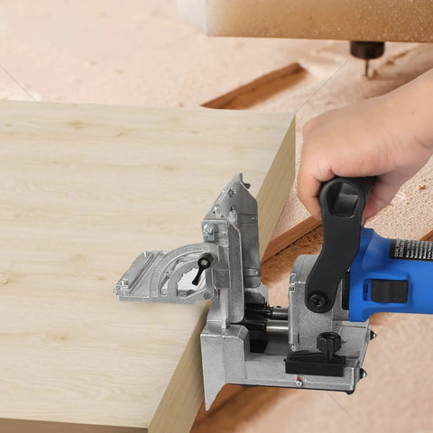 Dual Spindle Doweling Jointer Heavy Duty Workhorse With Precision Rack And Pinion For Dead On Accuracy Variable Depth Up To 38mm in use on wood.