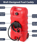 60L Portable Fuel Caddy On Wheels With 10 Ft Delivery Hose And Siphon Pump Heavy Duty Poly Gas Can For Gasoline And Diesel