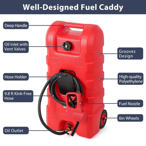 60L Portable Fuel Caddy On Wheels With 10 Ft Delivery Hose And Siphon Pump Heavy Duty Poly Gas Can For Gasoline And Diesel