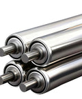 Heavy Duty Stainless Steel Conveyor Replacement Rollers Upgrade Smooth Transport Idler Wheels For Boxes And Cartons In Gravity Systems close-up view of polished stainless steel rollers