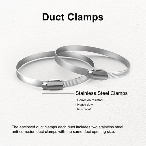 Stainless steel clamps for Flexible 4 Inch Dryer Vent Hose 8 Feet Long DIY Friendly Aluminum Foil Ducting With PVC Layer Insulated