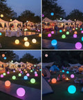 16 Inch Rechargeable LED Globe Light With Remote, 16 RGB Color Changing Orbs lighting up outdoor party in garden at night