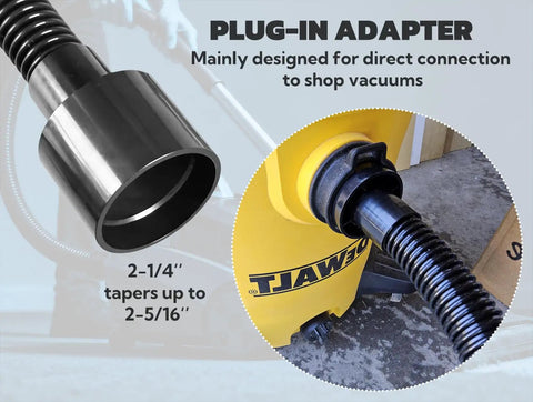 Plug-in adapter from 10 Foot Dust Collection Hose Kit With Five Threaded Adapters For Power Tools And Workshop Vacuums with shop vacuum