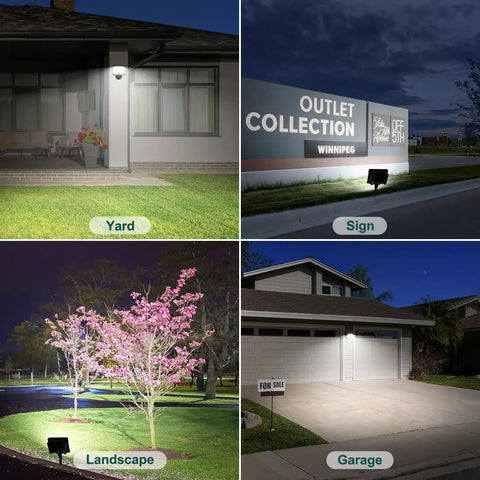 55W LED Flood Light illuminating yard, sign, landscape, and garage with Dusk to Dawn Photocell, 6600 lm, IP65 Waterproof, ETL Listed
