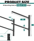 Heavy Duty Wall Mounted Kayak Storage Rack Featuring Adjustable Pads For Two Boats Rock Solid Steel Frame dimensions with adjustable arm height.