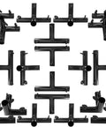 Corner Kit For 55Ft Baseball Batting Cage Frame Fits One Inch EMT Or One And Three Eighths Inch Galvanized Pipe OD Not ID Includes Clamping Screws That Double As Net Hooks For Quick Secure Net Support No Fuss Install, featuring metal connectors.