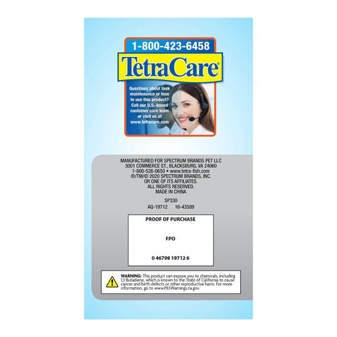 Rear label of a TetraCare product, showing customer service contact and proof of purchase details.
