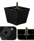 Close-up of 8 Pack Square Sofa Legs With Threaded Plastic Adjustable Cabinet Feet for Furniture Stability on Uneven Floors