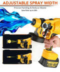 Professional Cordless Paint Sprayer Featuring Dual Power Packs Along With A Punchy 800W Motor For Consistent Atomization And Zero Sweat Outdoor Projects Adjustable spray width with paint mist.