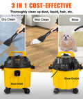 Beast Power 2.5 Peak HP Wet Dry Shop Vacuum with 2.6 Gallon Dust Cup, showcasing 3-in-1 function for dry, wet clean, and blow use.