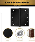 Heavy Duty Ball Bearing Door Hinges 5 By 5 Inch Matte Black Set features a solid brass hinge with matte black finish and installed door example.