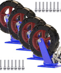 Heavy Duty 12 Inch Fixed Caster Wheel Set Of 4 With Solid Rubber Puncture Proof Wheels Brakes Screws Shock Absorption Floor Safe